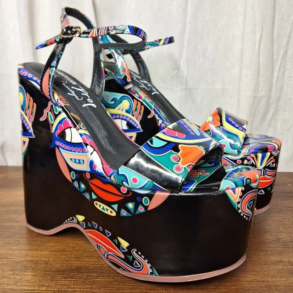 Privileged By J.C Dossier Lemon drop super high platform retro print colorful